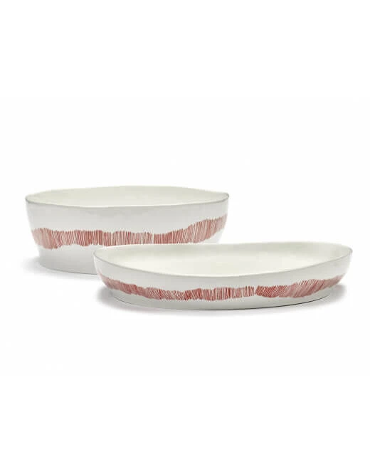 Serax Feast By Ottolenghi Serveerschaal L ø 36 Cm H 6 Cm Aardewerk White + Swirl Stripes Red 4 Serax Feast By Ottolenghi Serveerschaal L ø 36 Cm H 6 Cm Aardewerk White + Swirl Stripes Red - Afbeelding 2
