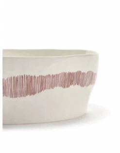 Serax Feast By Ottolenghi Saladekom ø 28,5 Cm H 9,5 Cm Aardewerk White + Swirl-Stripes Red -Serax b8921015as6