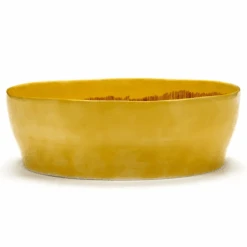 Serax Feast By Ottolenghi Saladekom ø 27,5 Cm H 9,5 Cm Aardewerk Sunny Yellow + Swirl-Stripes Red